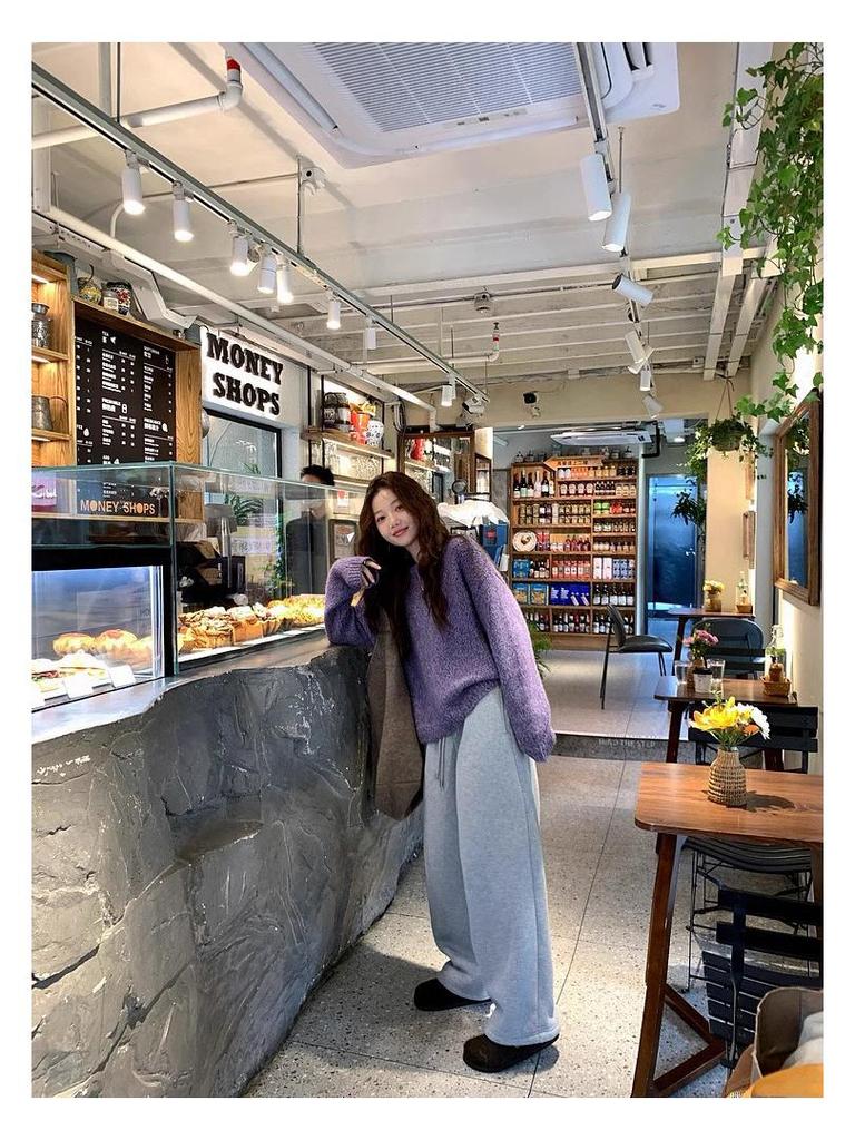 700g Lambswool Heavyweight Fleece Brushed Women's High-Waist Wide-Leg Warm Trousers