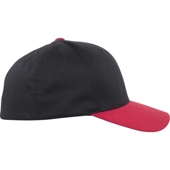 Casquette de baseball - Flexfit - WOOLY COMBED - Stretchable - Noir/Rouge - Sportswear