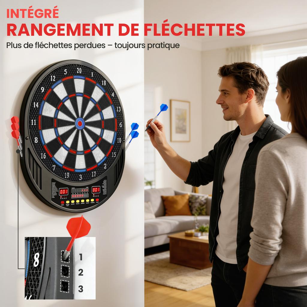 Electronic dart game with soft tips, dual LED screens, 33 games, 202 variations, up to 8 players