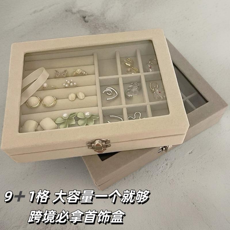 2025 Window Jewelry Box Transparent Velvet Ring Necklace Earrings Storage Box Jewelry Anti-oxidation Jewelry Storage Box