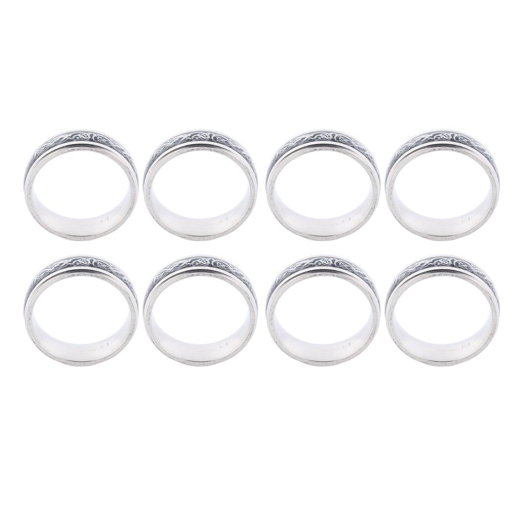8pcs Dragon Pattern Ring Men Stainless Steel Fashionable Elegant Ring Jewelry Accessory for Dating Party