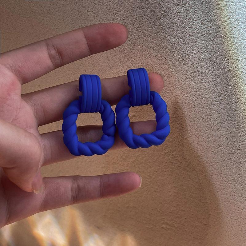 Dripping oil blue flower earrings high sense temperament versatile new stud earrings fashion Internet celebrity niche earrings women