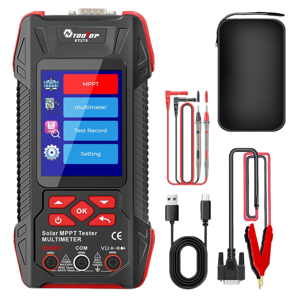 2000W Solar Power Meter with Protection Function Multimeter Solar Panel MPPT Tester 2KV 60000 Counts for Photovoltaic Testing