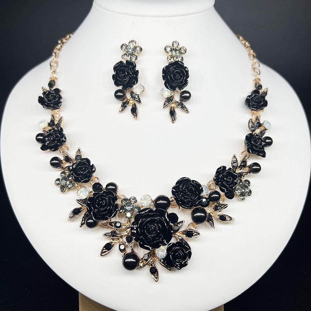 1 Set Multicolor Flowers Crystal Jewelry Set Enamel Pearl Necklace Earrings Set Exquisite Luxury Bridal Jewelry Set Banquet