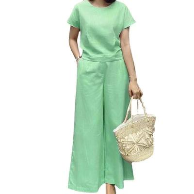 Short-sleeved Fashionable Casual Suit for Large-sized Women's Wide-leg Pants Set