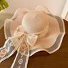 New bow lace straw hat women's summer seaside beach vacation sun hat large brim sun protection hat