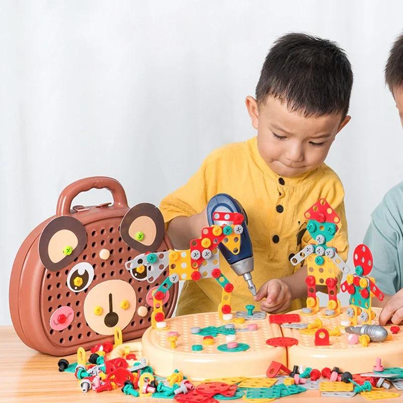 Non-Toxic Children Electric Drill Toolbox Driller Games Tool Toy For Children 4 6 Years Old Montessori Screw Puzzle Kid Pretend Play Toys Gift