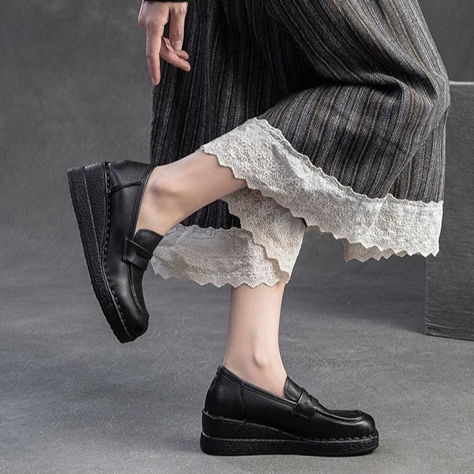 Johnature Retro Mokasíny pro dojíždění Pravá kůže Klínky Lodičky Ležérní Všestranné Dámské Nazouvací Boty