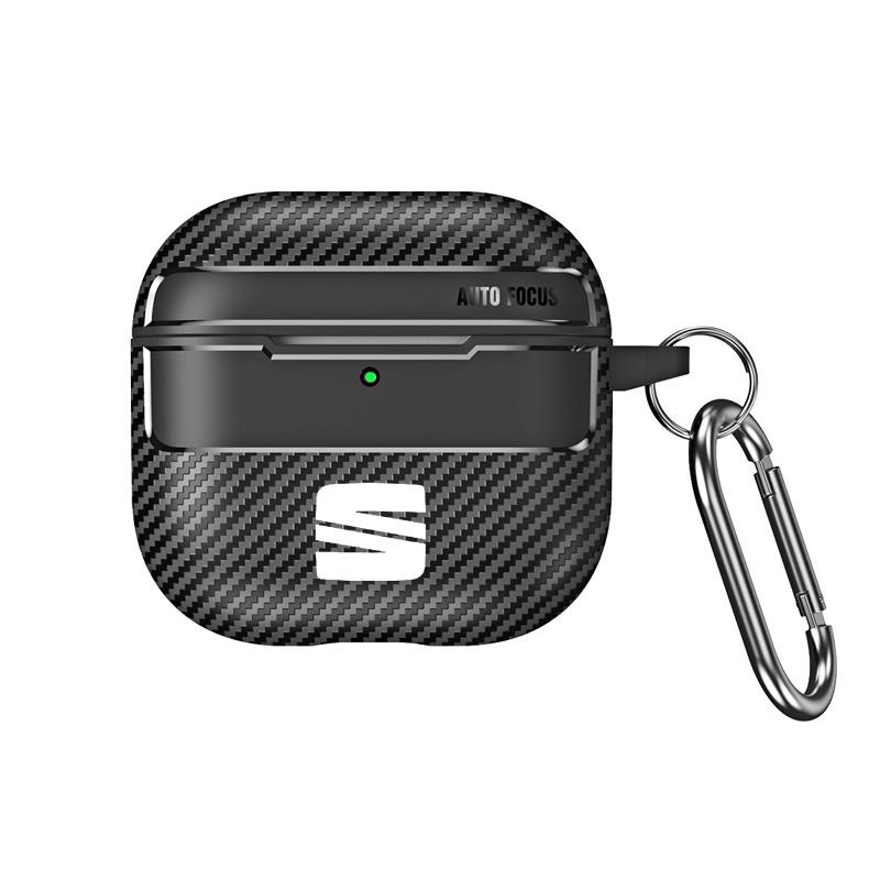 Carbon Fiber Car LOGO Soft Earphone Case Protector Case For Seat Leon 5F Mk3 Ibiza 6J Tarraco Arona Ateca Alhambra Accessories
