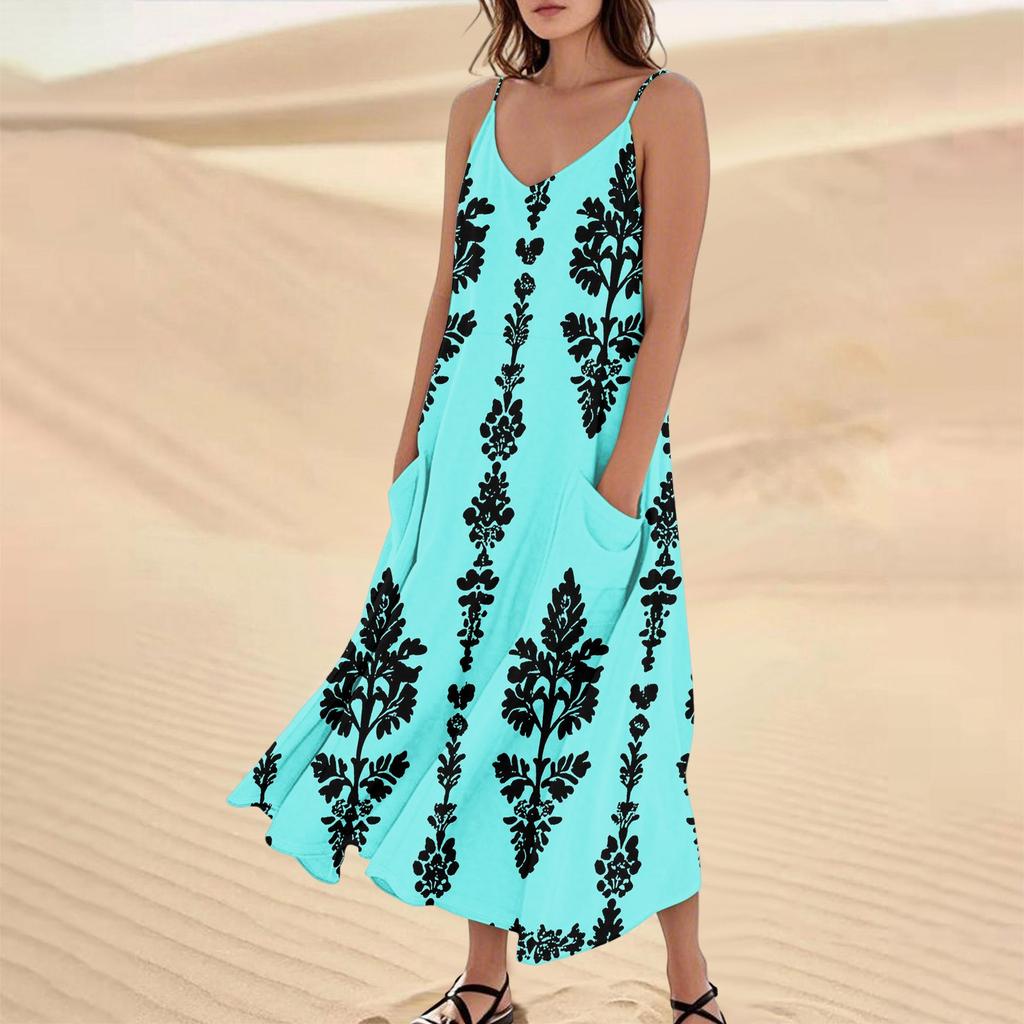 Damen Sommerkleid Lässig Locker Lange Strandurlaub Kleider
