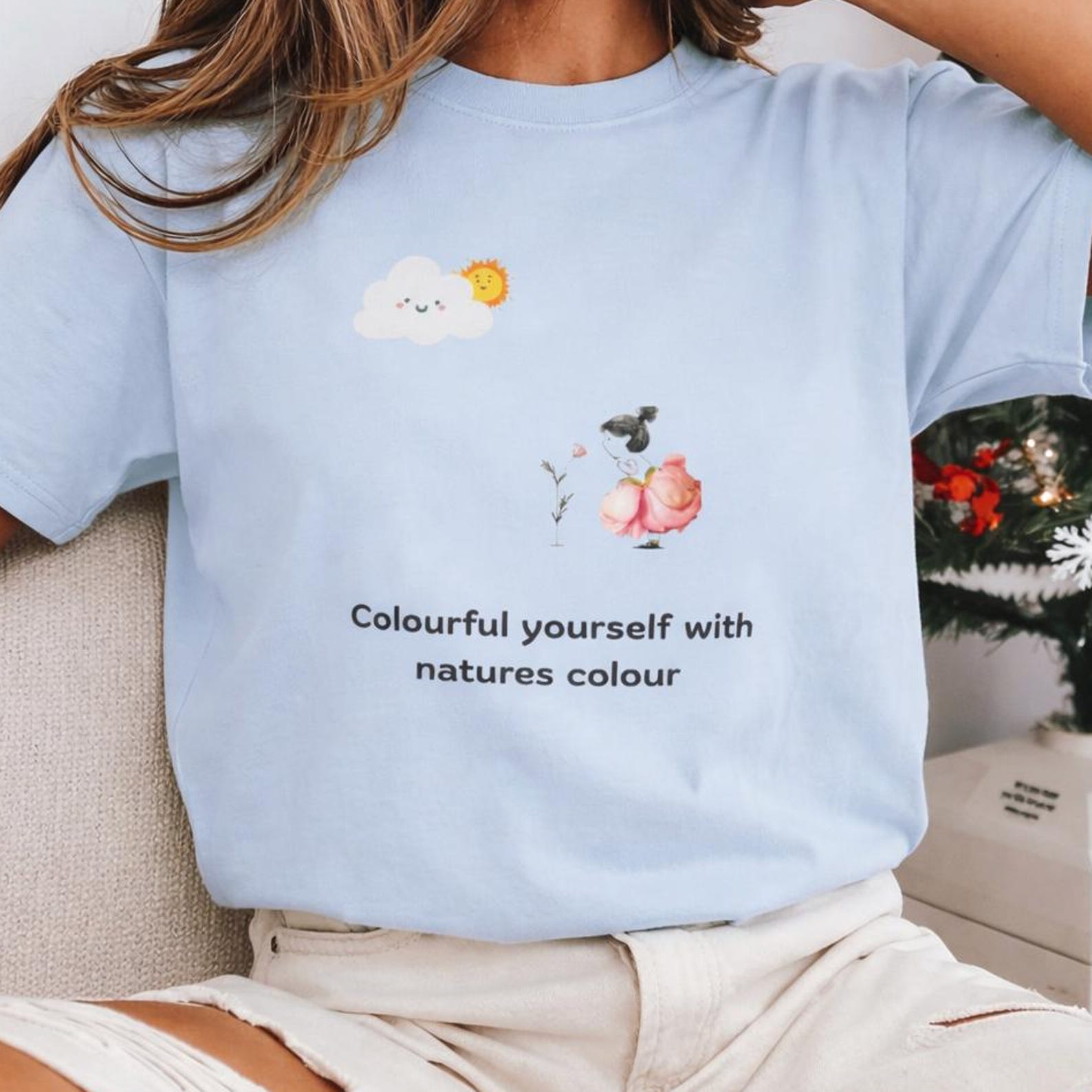 Nature Inspired Graphic Tee, Minimalist Floral Adventure Shirt S