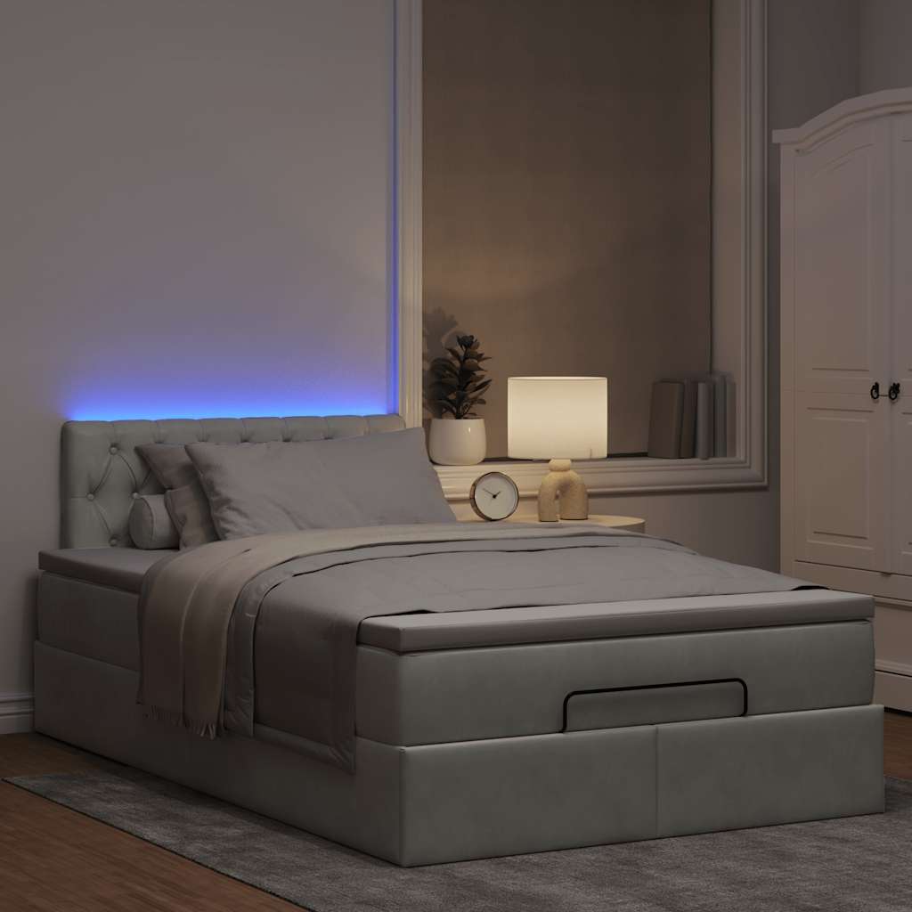 Ottoman Bed with Mattress & LEDs Light Grey 120x190 cm Velvet