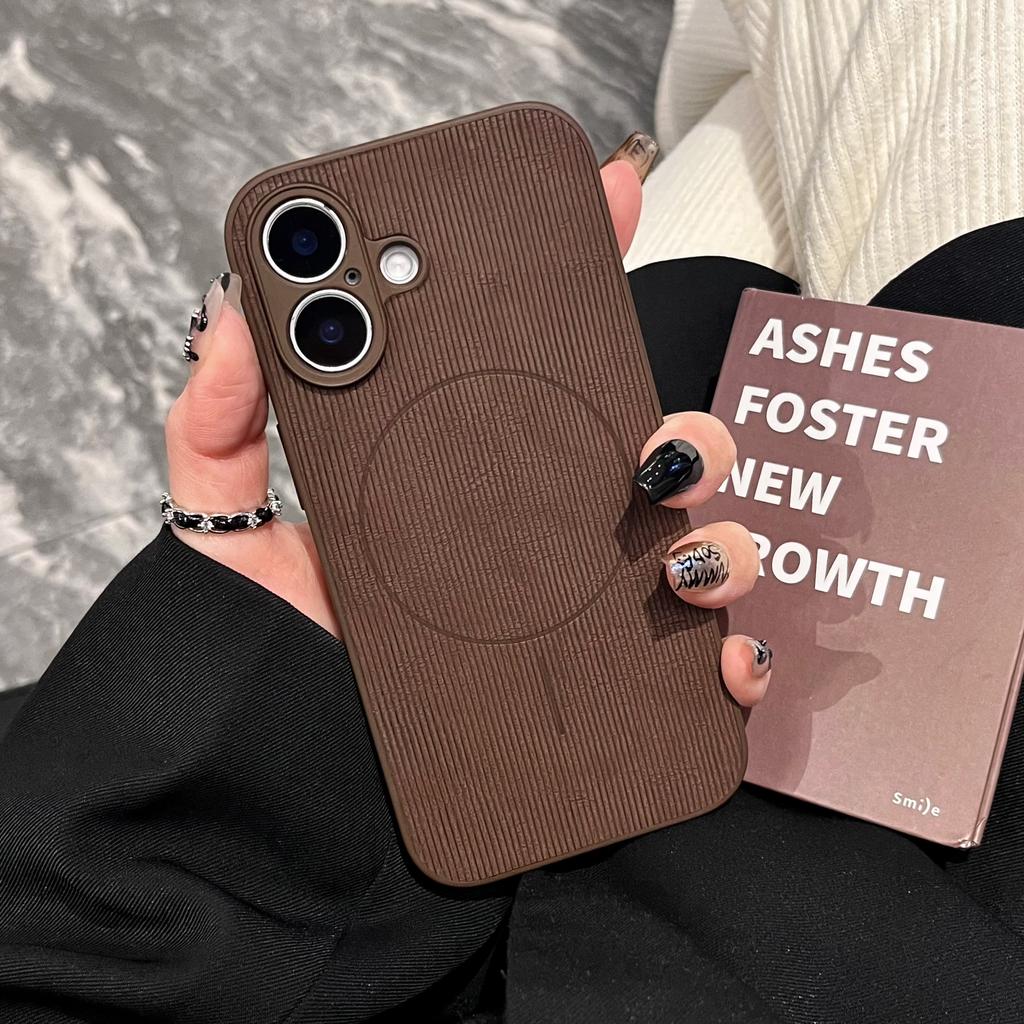 Luxury Retro Stripe Texture Magsafe Case For iPhone 16 15 14 13 12 11 Pro Max Shockproof Frosting Magnetic Wireless Charge Cover
