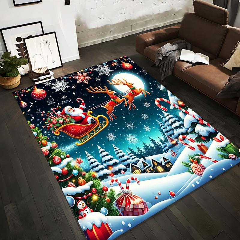

Christmas Carpet with Santa, Sleigh, Reindeer, Snow, and Candy Decor Suitable for use as an anti-slip for living room bedroom sofas 40x60cm( 15x23in )