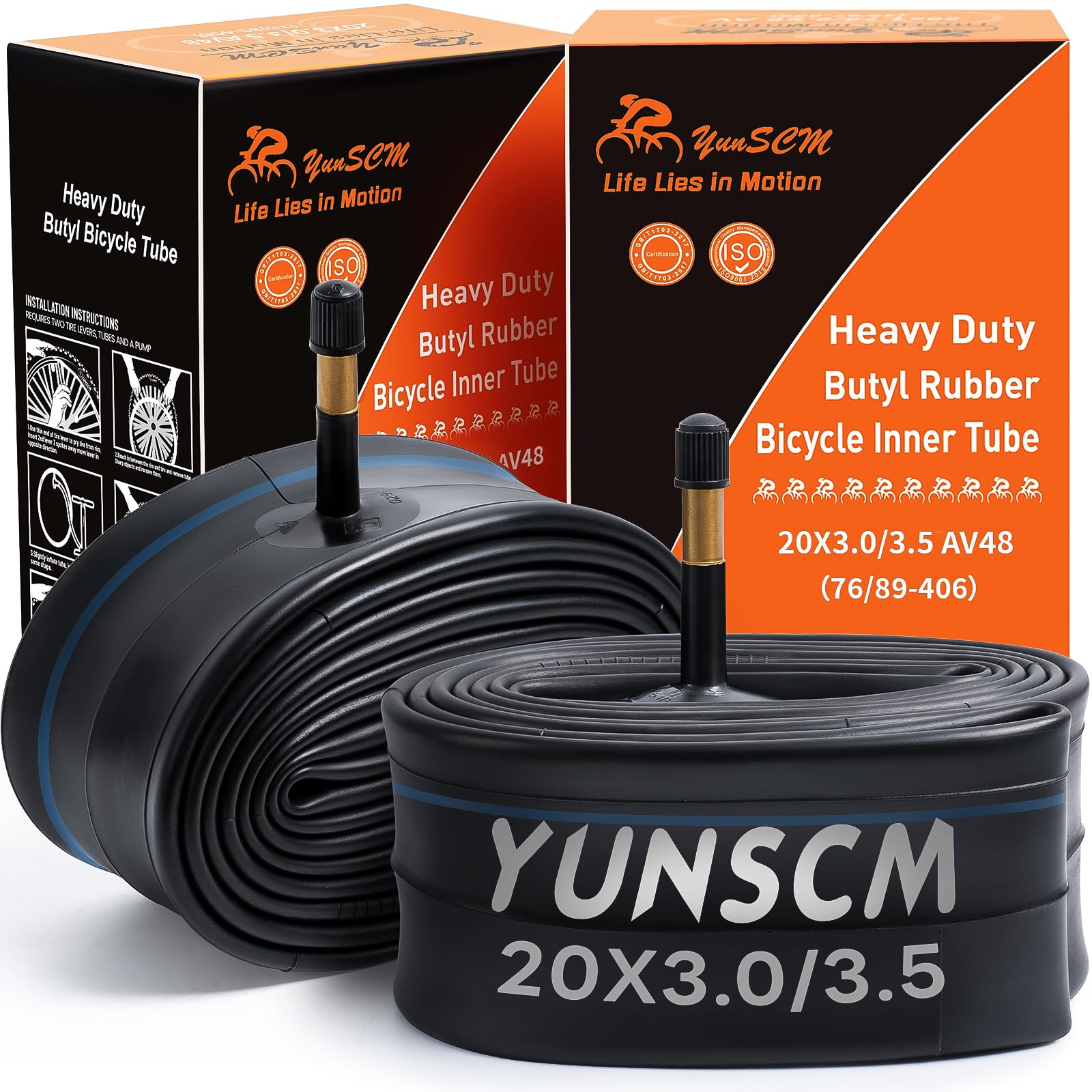 

YunSCM 20x3.0/3.5 Bicycle Tubes, Thick Wall, with 48mm Schrader Valves, Ideal for High Rims, Suitable for Fat Bikes and Mountain Bikes