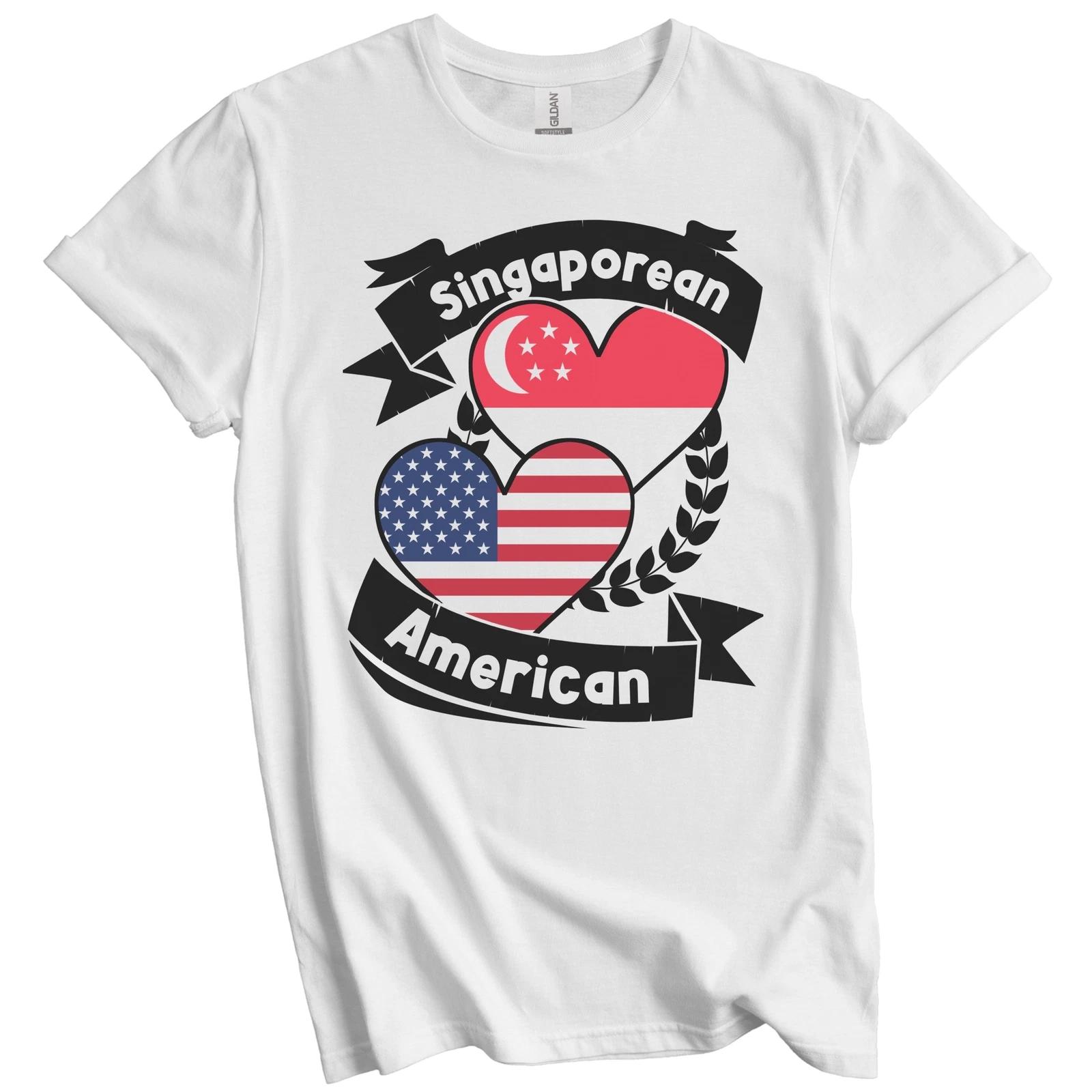 Singaporean American Hearts USA Flag Singapore Flag T-Shirt M