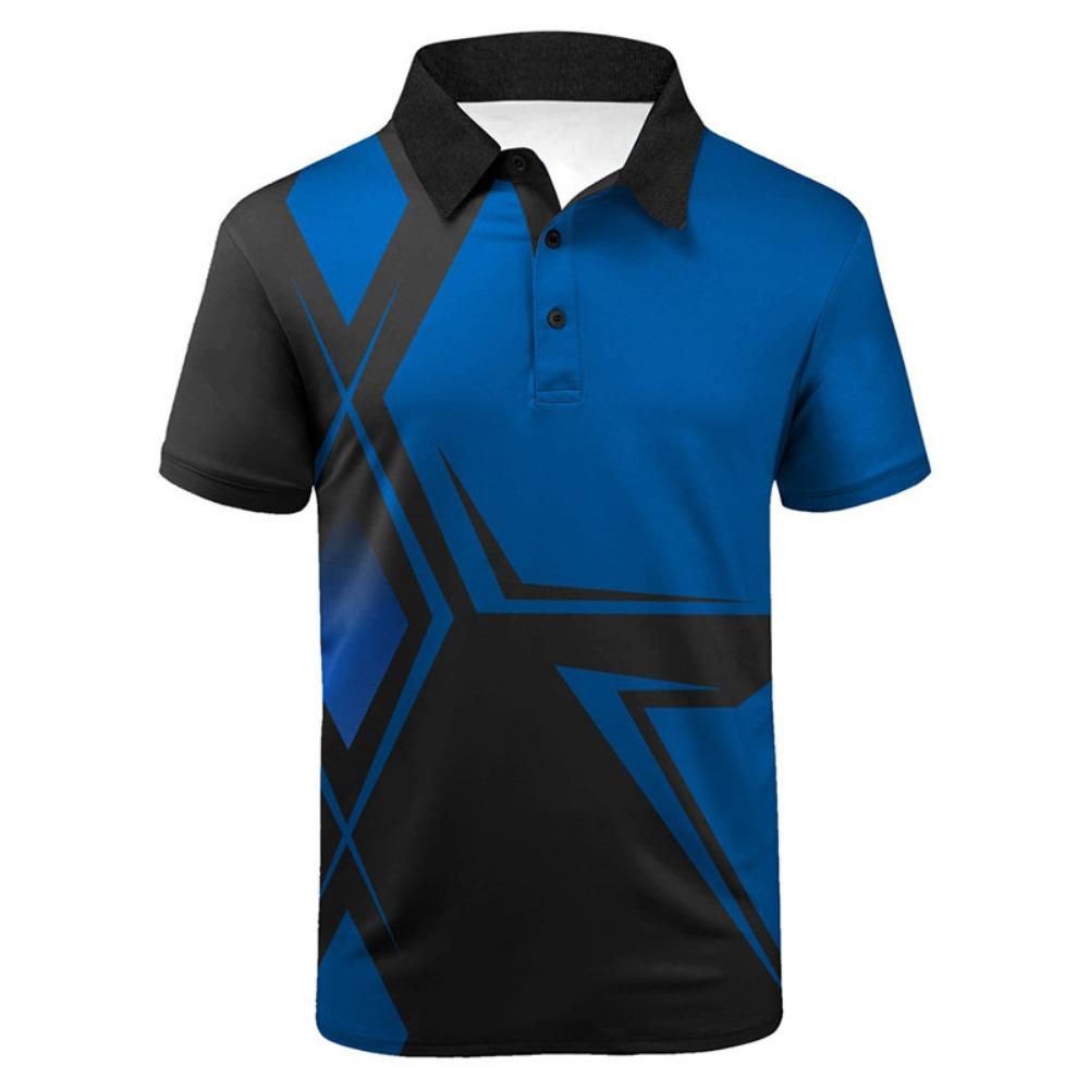 

Digital Printed Fashionable Men s Business Polo Shirt Summer Casual Commuting Short Sleeved Top L синій