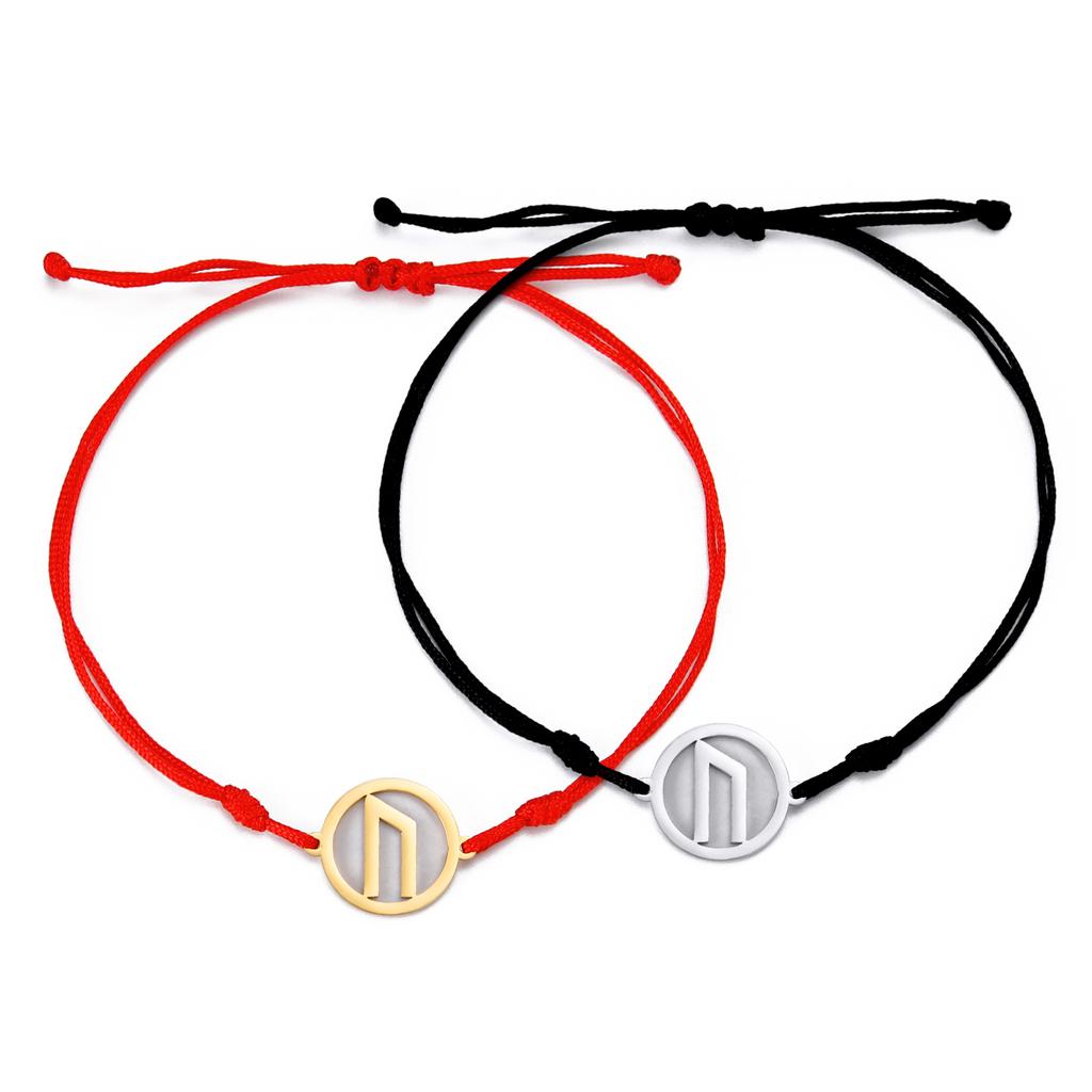 Dawapara Norse Runes Bracelet Elder Futhark Rune Charm Adjustable Rope Bracelet Stainless Steel Viking Jewelry