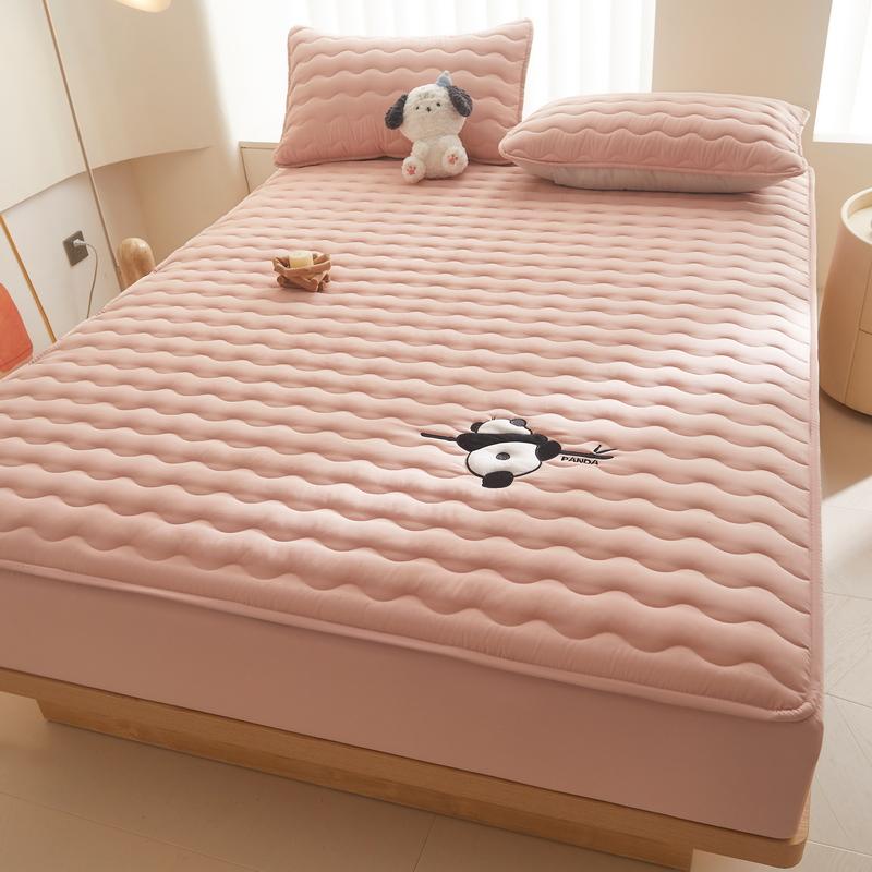 Cute Panda Embroidery Mattress Cover Soft Quilted Bed Pad Protector for Kids Girls Autumn Winter Fitted Sheets with Deep Pocket