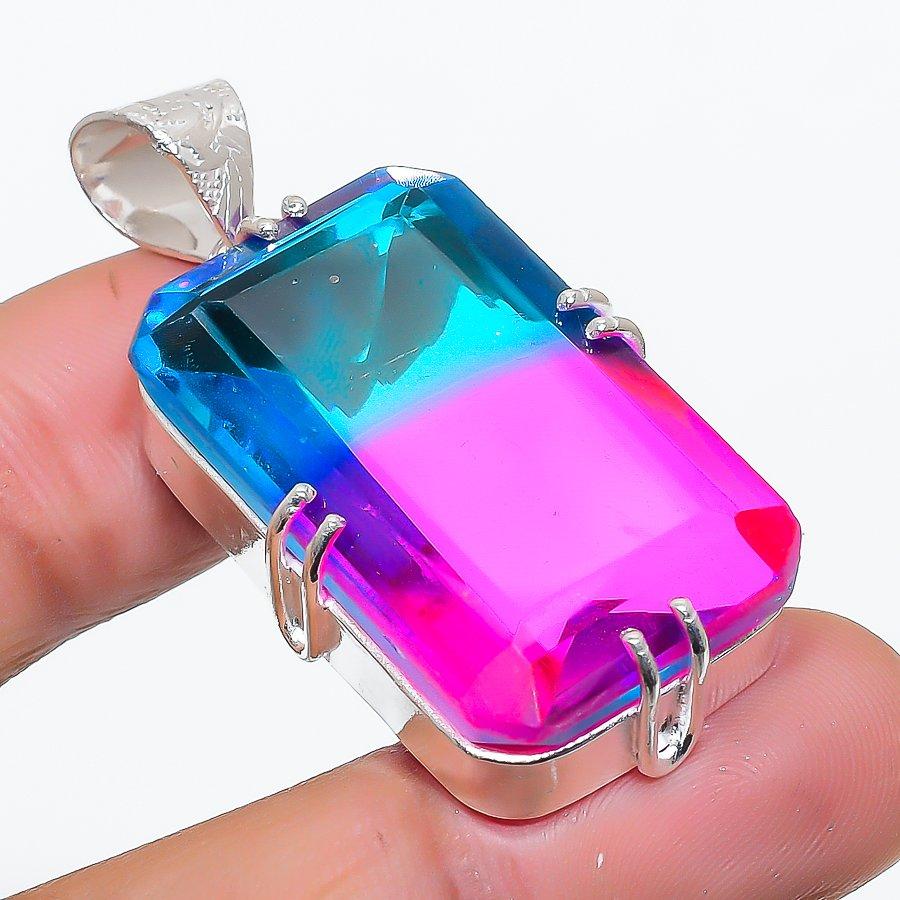 

Bi-Color Tourmaline 925 Solid Sterling Silver Jewelry Pendant 1.77 SU-10288