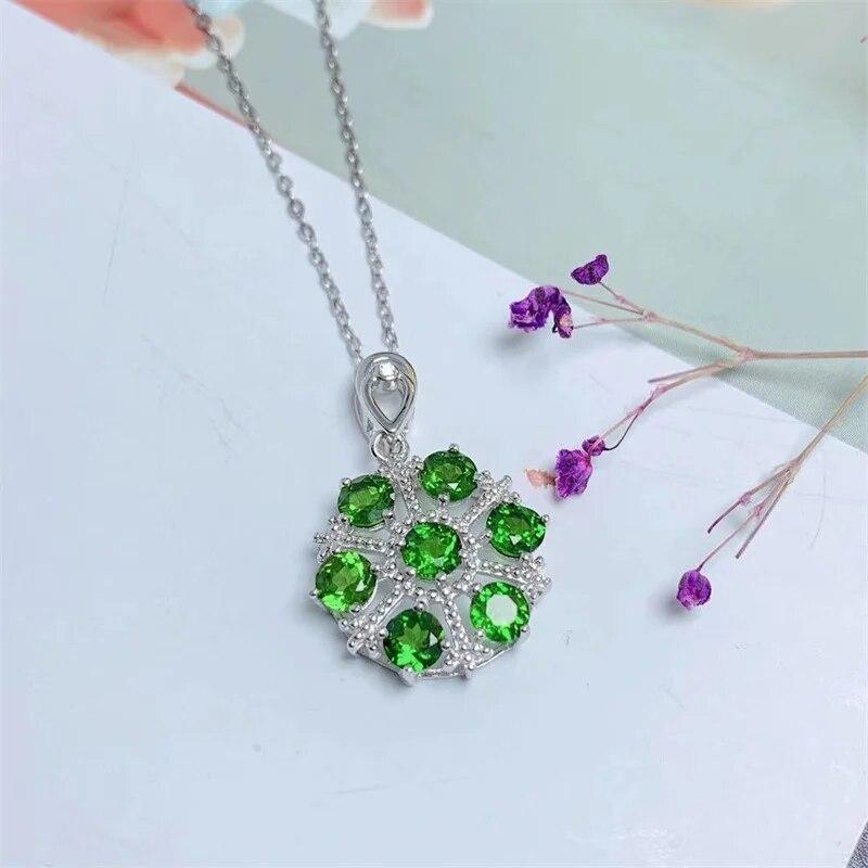 

Ожерелье-подвеска для женщин, женское серебро S925, натуральный хромдиопсид с сертификатом, подарок на день рождения, годовщину