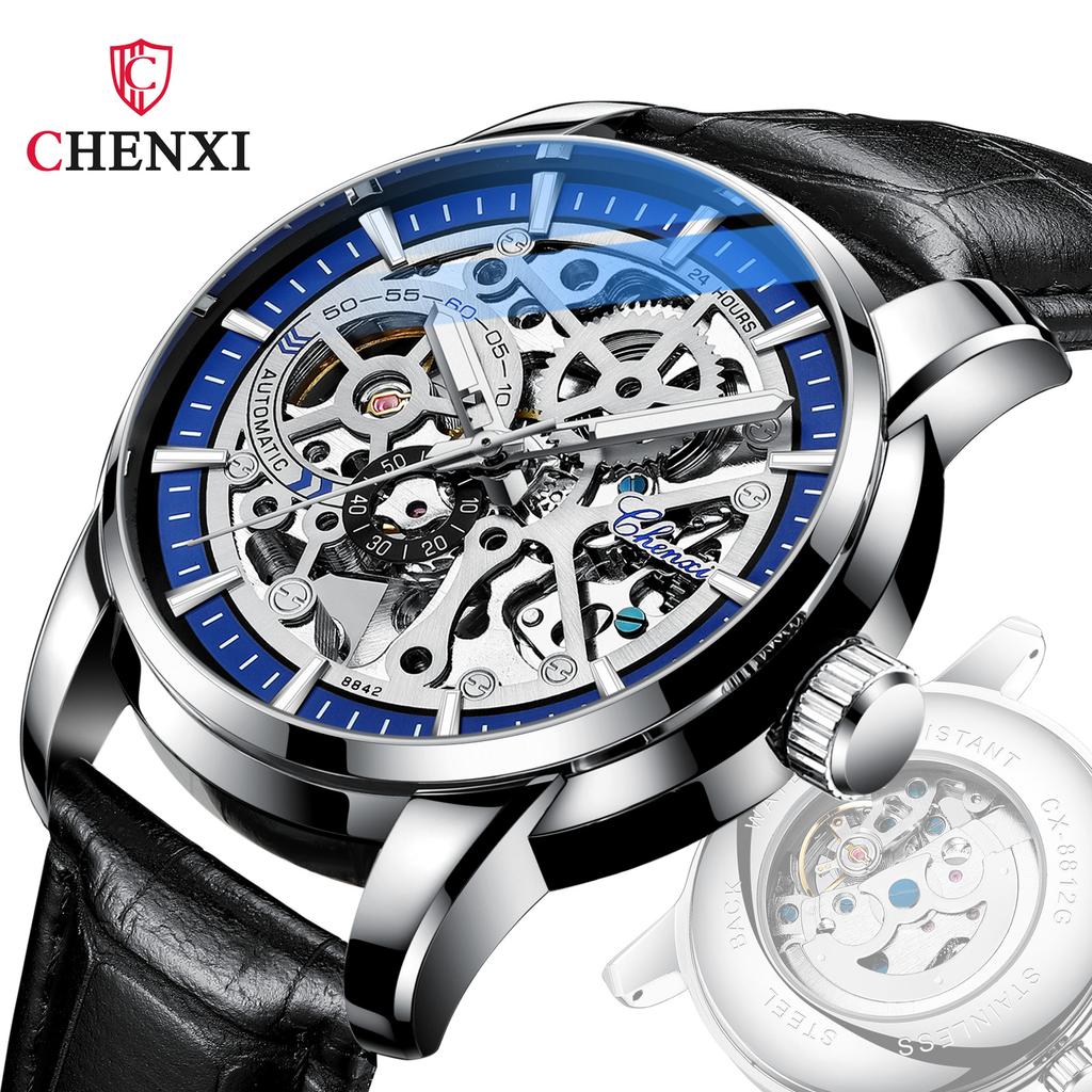 CHENXI Automatic Watch Men Skeleton Watches Casual Sport Leather Band Mechanical Wristwatches Men Winner Reloj Hombre