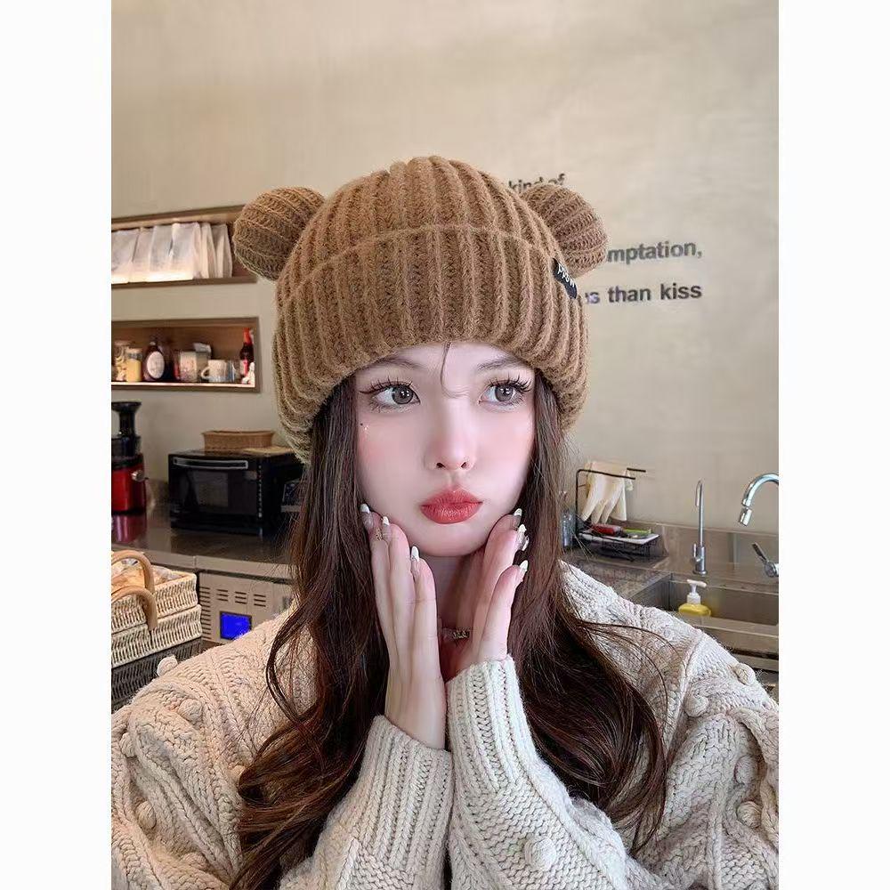 Korean Style Wool Cat Ears Beanie - Women's Autumn/Winter Warm, Cute & Versatile Knit Hat