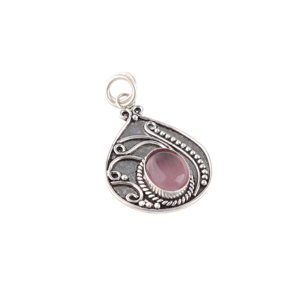Purple Cat's Eye Gemstone 925 Sterling Silver Jewelry Handcrafted Pendant 1.45" PP-27-37