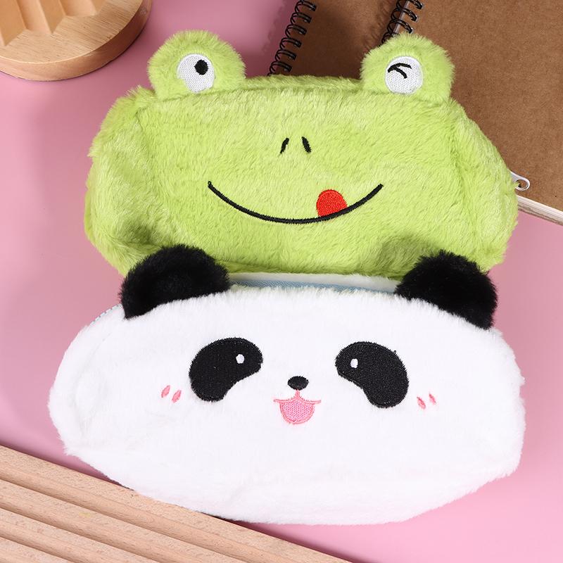 Roztomilý kreslený plyšový zvířecí stacionární pouzdro pro ženy pes/kočka/králík/žába/panda plyšový penál dámská kosmetická taška