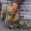European and American Large-size Open-toed High-heeled Slippers Women's New Thick-heeled Embossed Fashion Cool Slippers