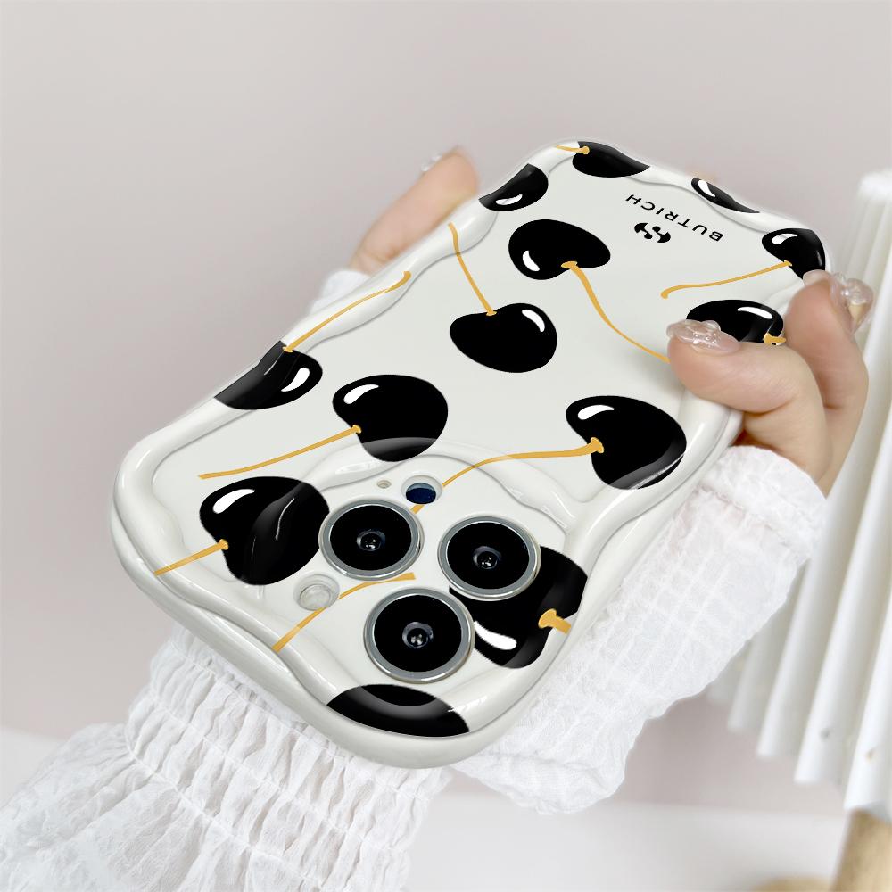 Cartoon Pattern Cream Texture Casing Wavy Edge Soft Silicone Cover Phone Case for IPhone Samsung Huawei Honor Xiaomi Redmi OPPO Realme Vivo Infinix