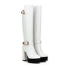 Women's Boots autumn winter new style fashion belt buckle Round head zipper Thick heel High heel High Boots