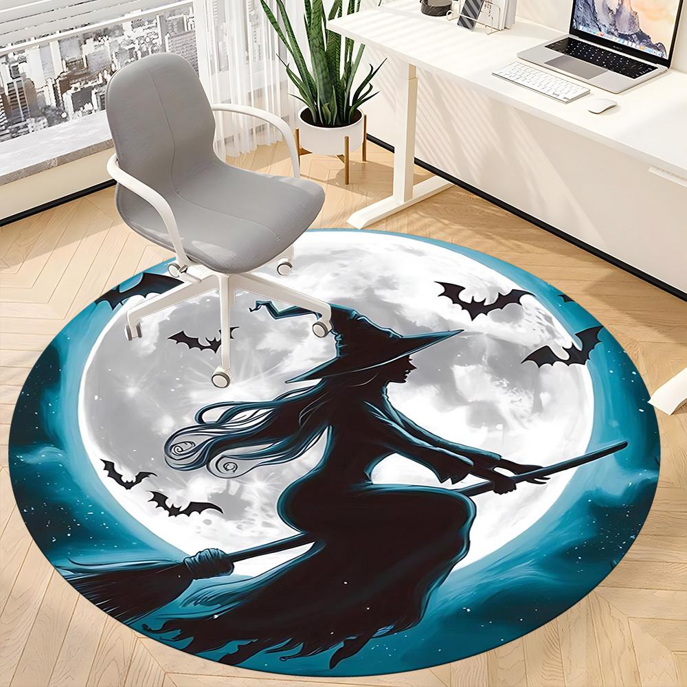 1PCWitch Moon Office Round Area Rug, Mat Suitable For Office, Under Office Chairs Bedroom Living Room Home Decor, Room Deco