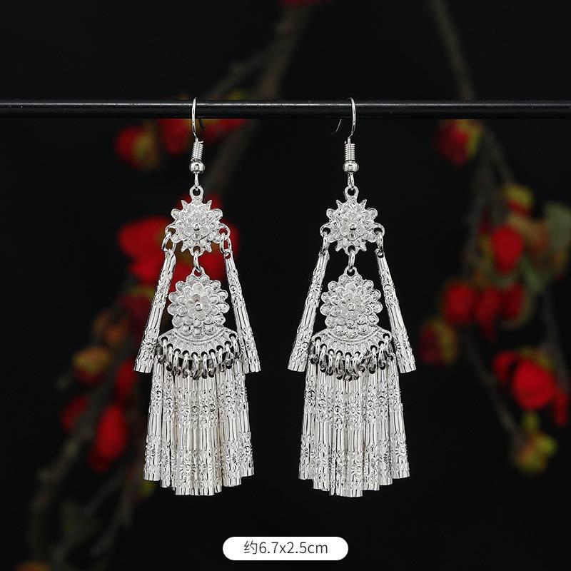 Miao Yin earrings retro exotic niche design long fringed earrings medium earrings women