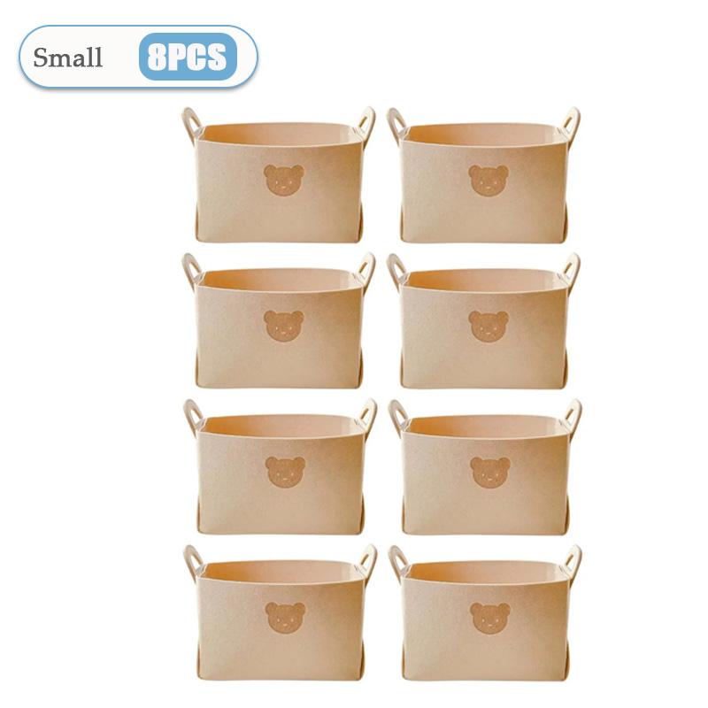 1-8PCS Bear Felt Storage Basket Snacks Toys Storage Basket Large Capacity Foldable Clothes Organizer Desktop Sundry Organizer