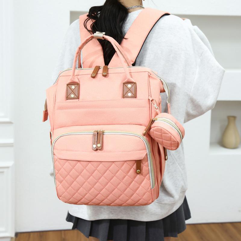 Mamabeutel: Babyflaschen-Rucksack mit großem Fassungsvermögen und tragbarem Babybett, wasserabweisend und mit gestickter Aufbewahrung für Sauger