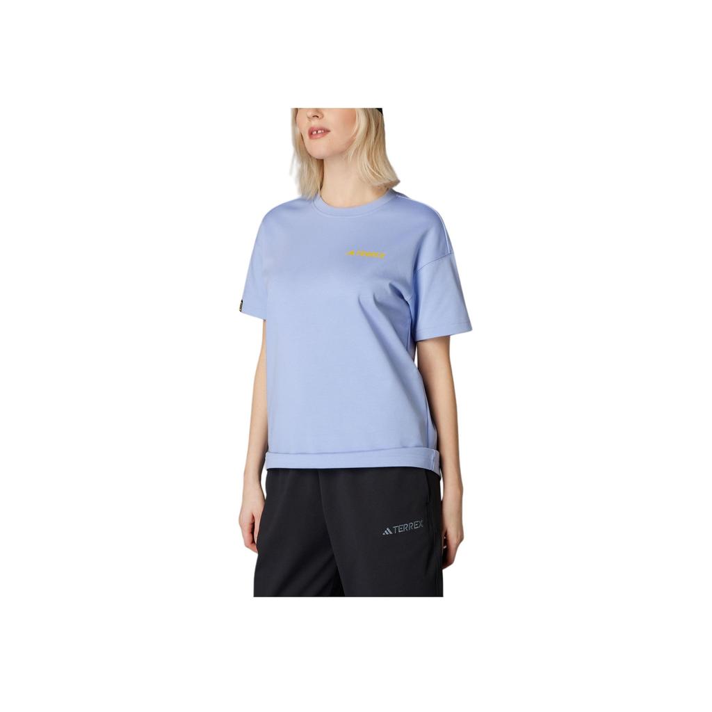 Adidas X National Geographic Graphics T-Shirt Outdoor Quick-Dry Loose Short Sleeve T-Shirt Unisex Tops Light-Blue IX5615
