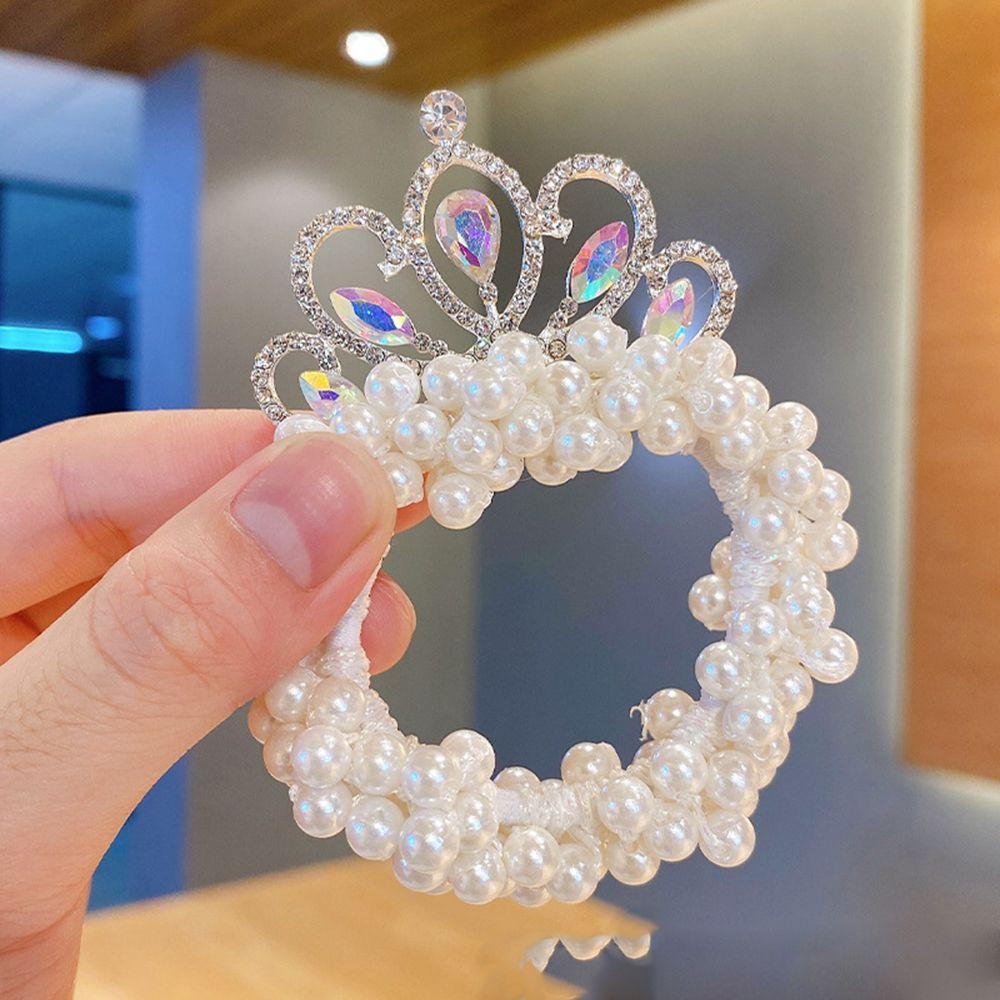 Elegant Princess Sweet Headwear Children's Headdress Pearl Crown Hair Rope Korean Style Hair Rope