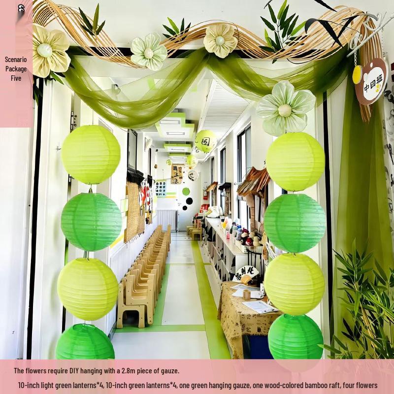 Spring Scene Green Lantern Decor Set for Mall Lobbies, Outdoor Tourism, and Photography Backdrops