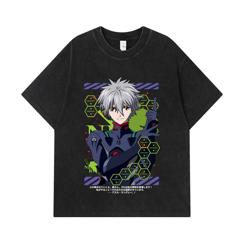 275 GSM Washed T-shirts 100% Cotton Evangelion V5 Kagoru Print Unisex Heavy Cotton T Shirt