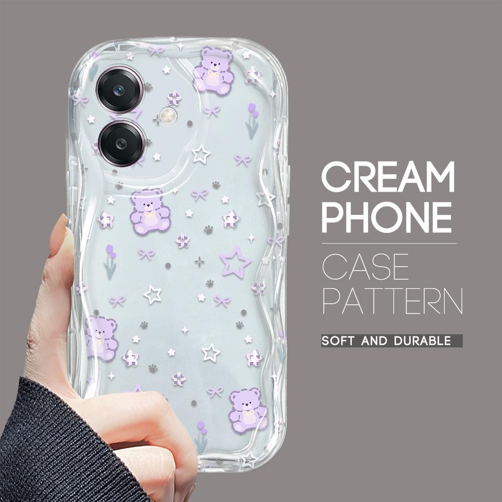 For OPPO A38 A18 A60 A58 A57s A96 Reno12 13 Realme C31 C30 Vivo V30 Y27s Y28 Y36 Y76 Wavy Edge Star and Bear Soft Silicone Phone Case