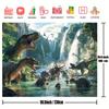 Prähistorische Dinosaurierfamilie Kulisse Dschungel-Wasserfall-Szene Hintergrundtuch für Kindergeburtstagsparty
