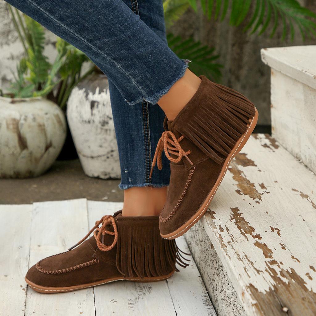 Plus Size Shoes for Women Autumn Fashion Women Lace Up Platform Non-slip Flats Sneakers Tassel Casual 36-43 Women Boots