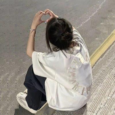 Camisetas bordadas de algodón para mujer, camisetas holgadas de manga corta con cuello redondo, camisetas extragrandes Harajuku, camisetas estampadas, ropa de calle hip hop