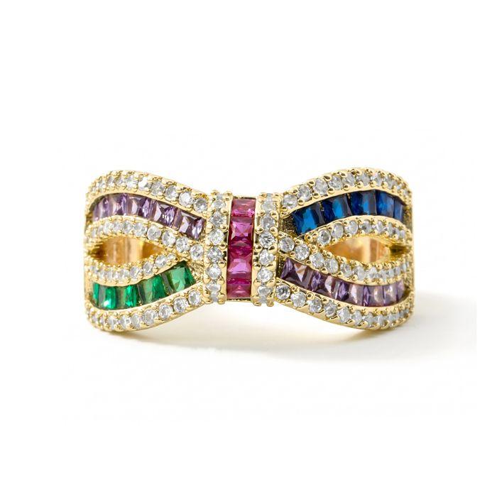 Ring - LUXENTER - Alnis - Metal Alloy - Multicolor Zirconia - 18 Carat Yellow Gold Finish