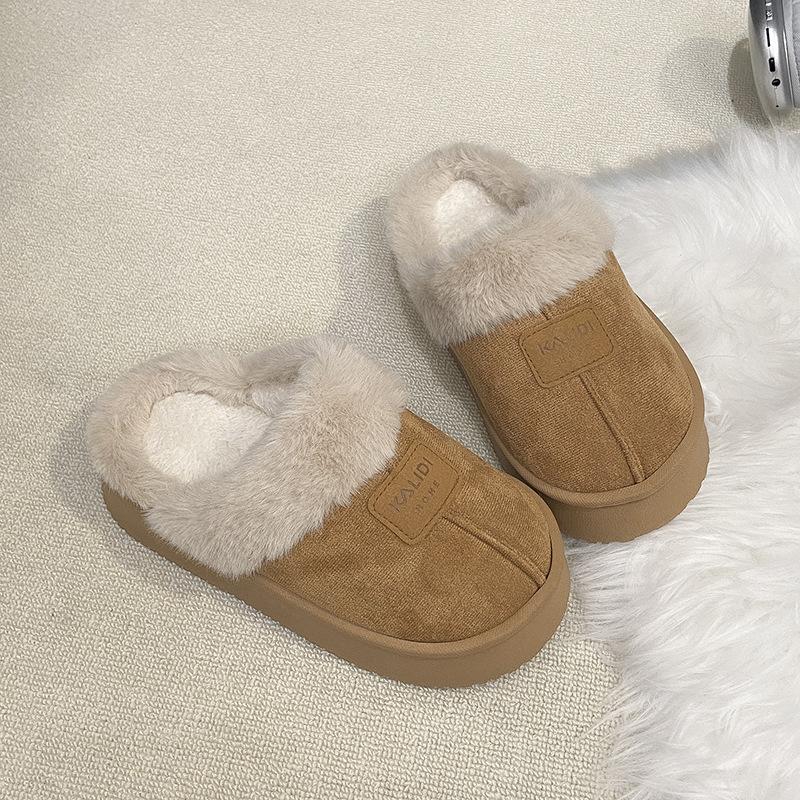 Women's Baotou plush slippers padded warm winter thick bottom heightened home slippers casual walking indoor shoes snow cotton slippers
