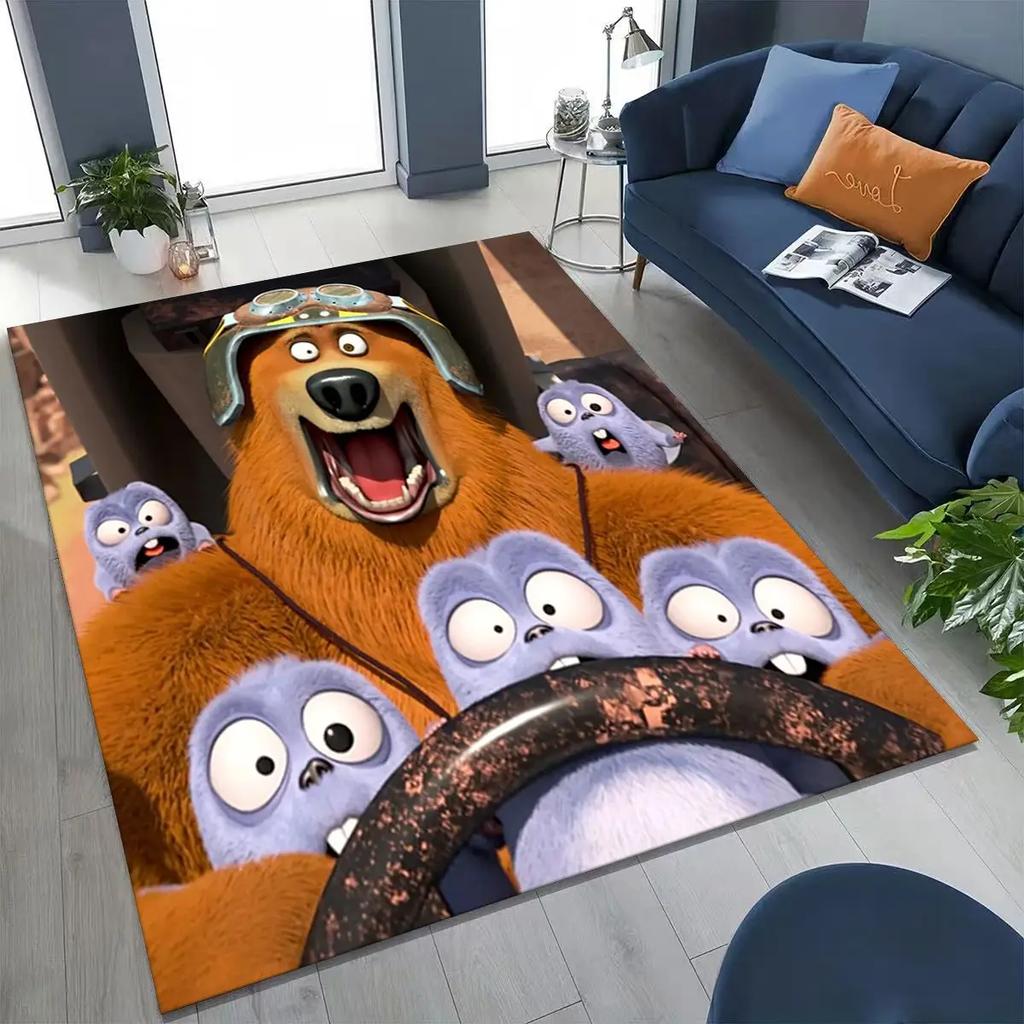 Covor amuzant Grizzy și Lemingii Desen Animat pentru Dormitor Sufragerie Canapea Preș de Intrare Decor, Covor Mare Non-alunecos pentru Joacă Copii