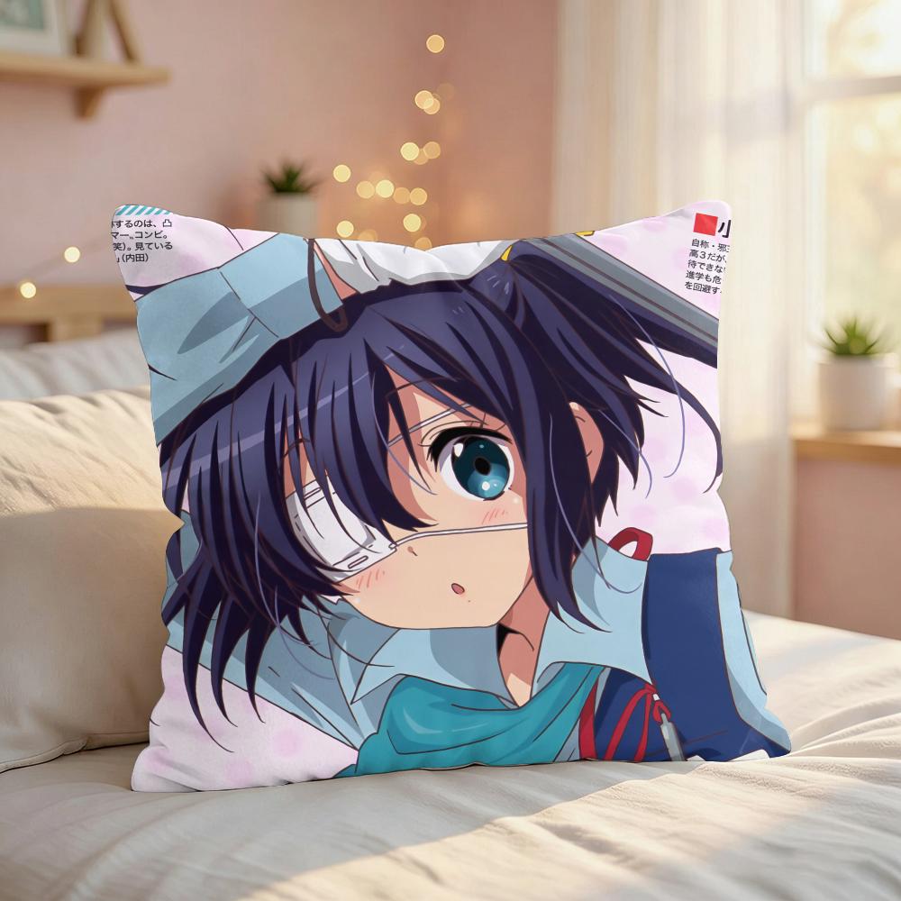 TTakanashi Rikka Sexy Anime Cushion Cover Silky Short Plush Invisible Zipper Dustproof Sofa Pillow Case For Home Decor