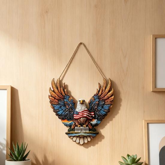 4th of July Suncatcher for Window Hanging Acrylic Stained Glass Heart/Eagle Ornament Patriotic Red White Blue Sun Catcher Panel for Memorial Day Decor