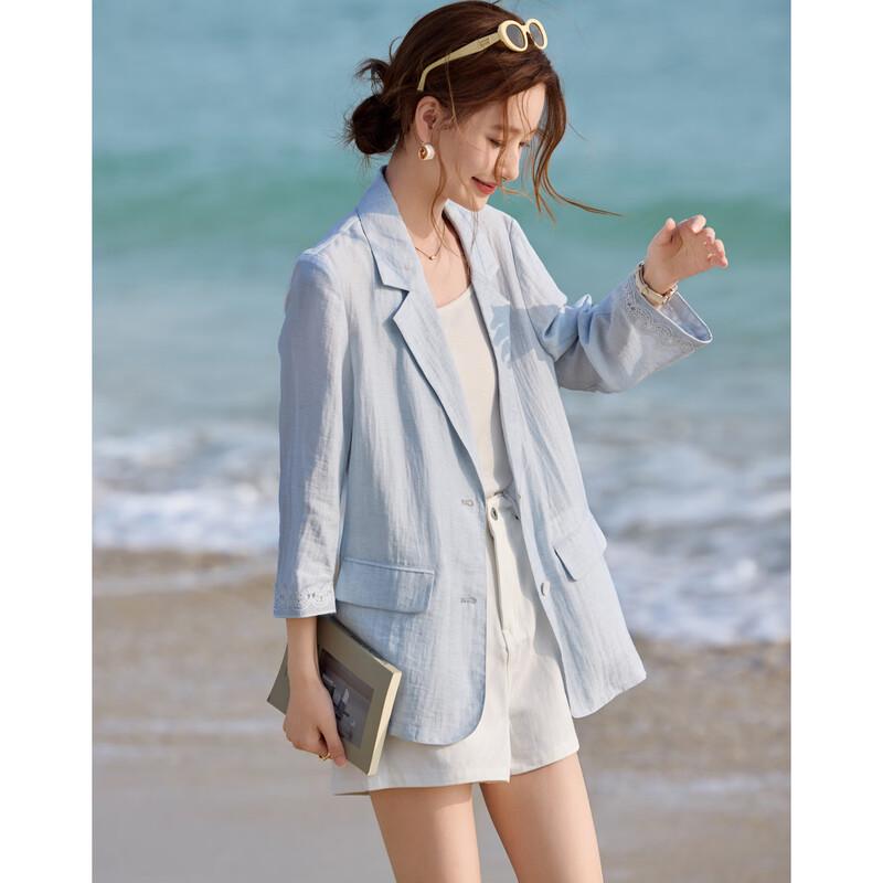 Women s Linen Blend Single-Breasted Blazer 2XL